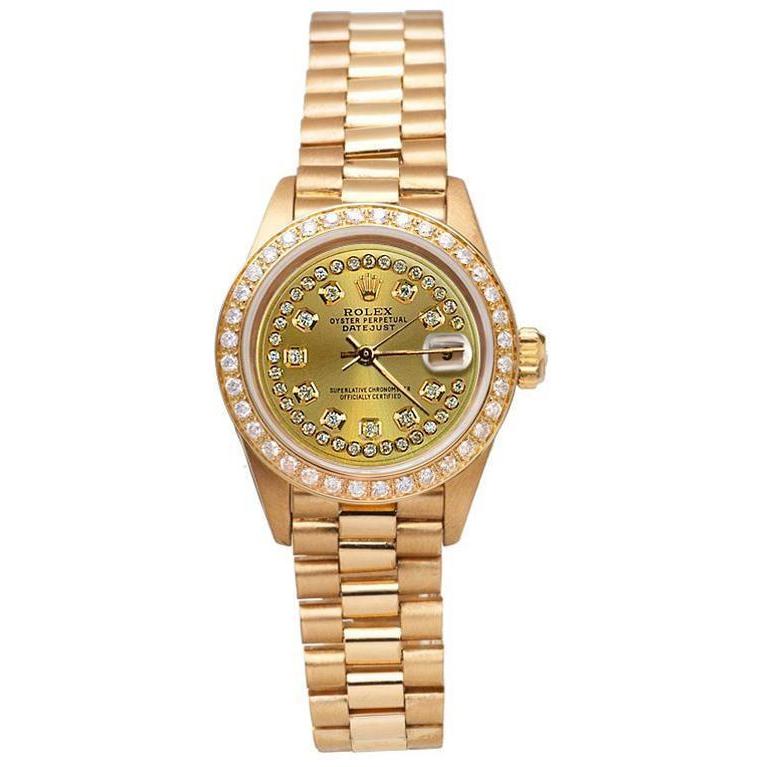 Rolex Präsidentenstil Champagner String Dial Betrachten Gelbgold Diamant Lünette