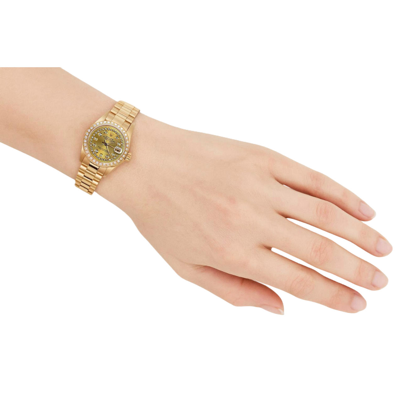 Rolex Präsidentenstil Champagner String Dial Betrachten Gelbgold Diamant Lünette