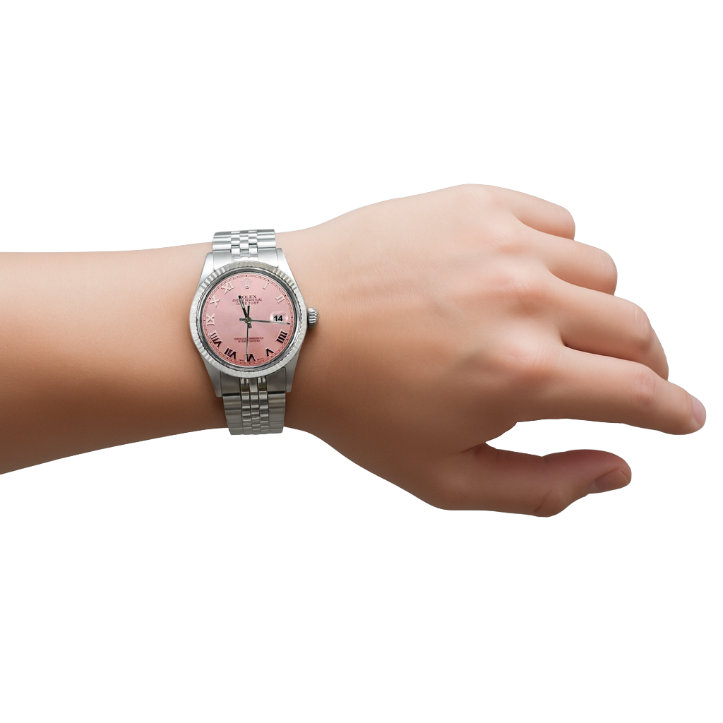 Rolex Rosa Römisches Zifferblatt Datejust Rolex Betrachten Geriffelt Lünette Edelstahl Jubilee SCHNELLES EINSTELLEN
