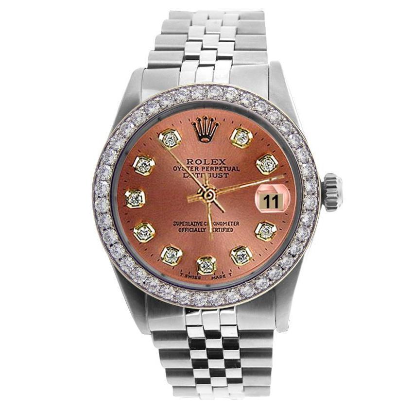 Rolex Salmon Diamond Dial Lünette Uhr Edelstahl Rolex Jubilee QUICK SET