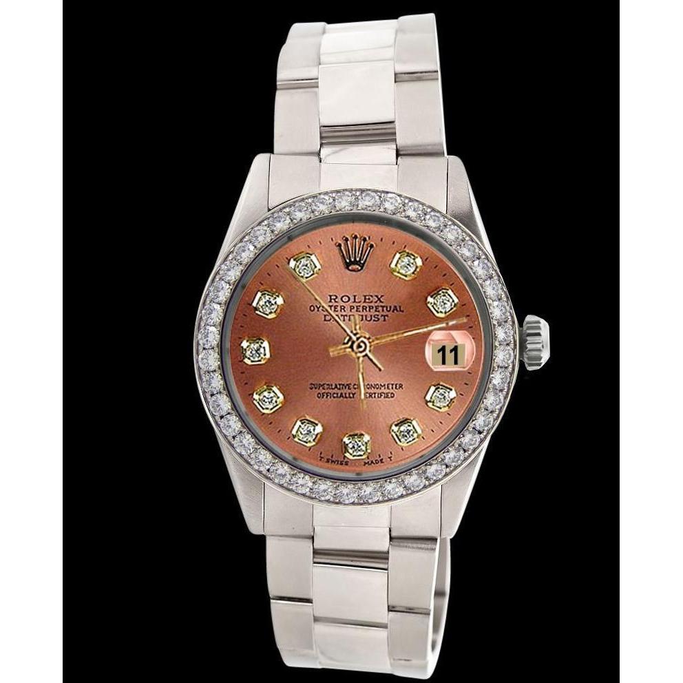 Rolex Salmon Diamond Zifferblatt Lunette Oyster Band Herrenuhr Edelsta