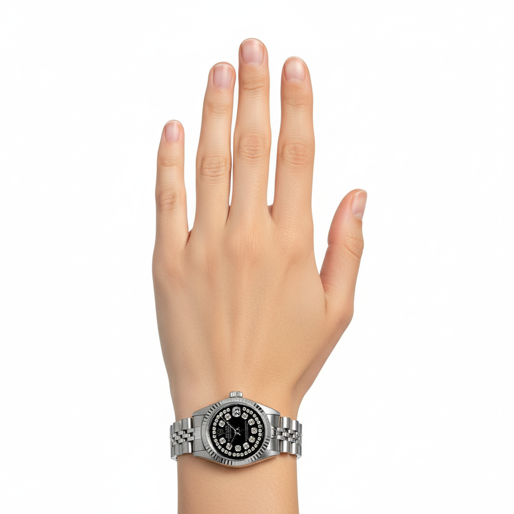 Rolex Schwarzes Doppel Edelstahl Jubilee Armband Dame Datejust Uhr