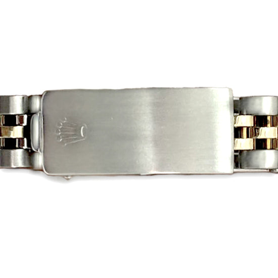 Rolex Damenuhr mit blauem Diamant-Zifferblatt und Lünette, nur Edelstahl und Gold