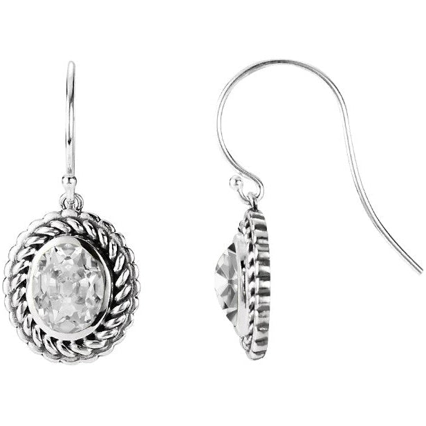 Rope Style Echt Diamond Oval Old Miner Drop Ohrringe Weißgold 3 Karat