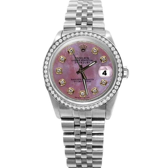 Rosafarbenes Diamant-Zifferblatt, Lünette, Rolex Date Just-Armband, Datejust-Uhr, Schnelleinstellung