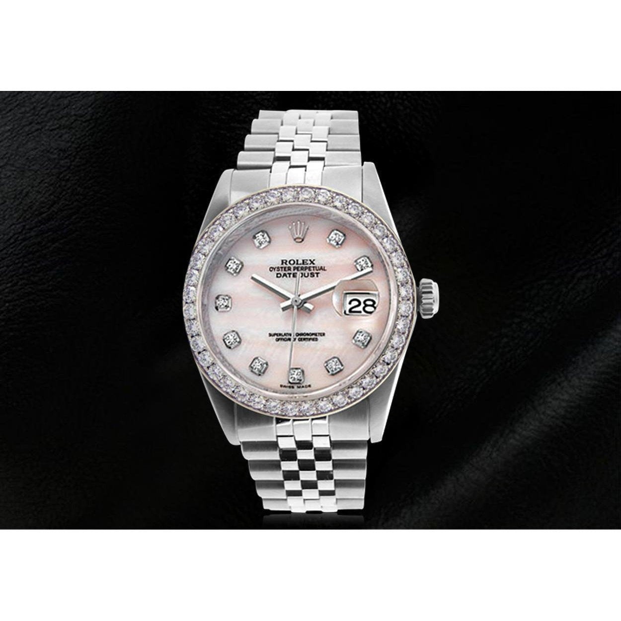 Rolex Datejust Uhr mit rosa Diamant-Zifferblatt