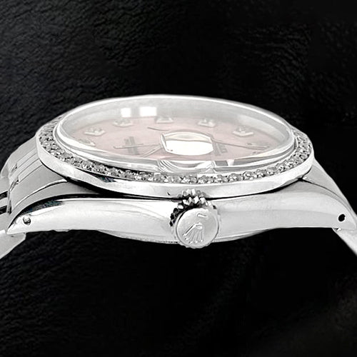 Rosafarbenes Diamantzifferblatt Rolex Datejust Uhr Oyster Perpetual Lünette Diamant SCHNELLSET