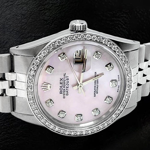 Rosafarbenes Diamantzifferblatt Rolex Datejust Uhr Oyster Perpetual Lünette Diamant SCHNELLSET