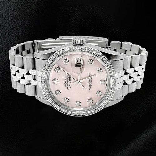 Rosafarbenes Diamantzifferblatt Rolex Datejust Uhr Oyster Perpetual Lünette Diamant SCHNELLSET
