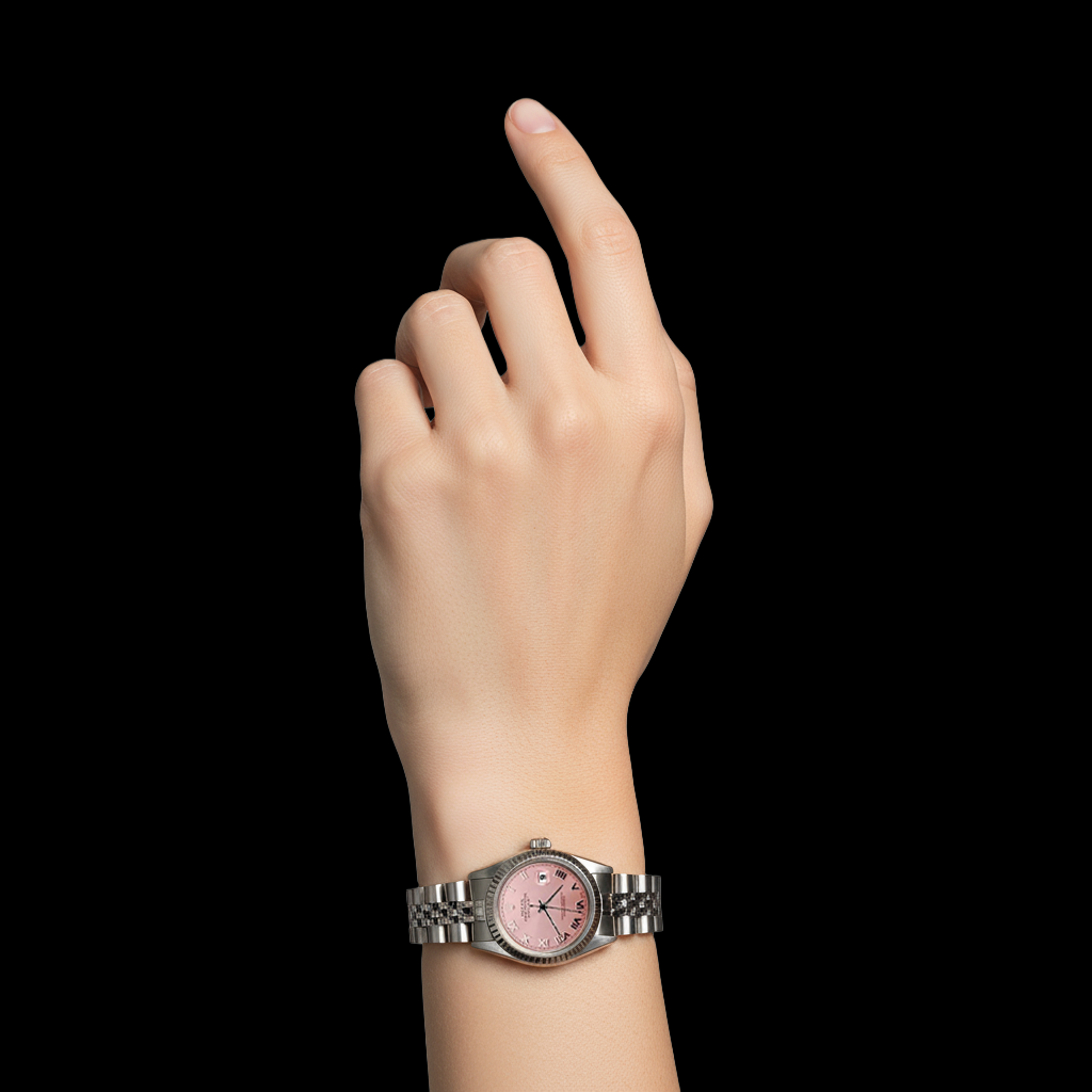 Rosafarbenes römisches Zifferblatt, Rolex Datejust-Uhr, Edelstahl-Jubiläumsarmband P2