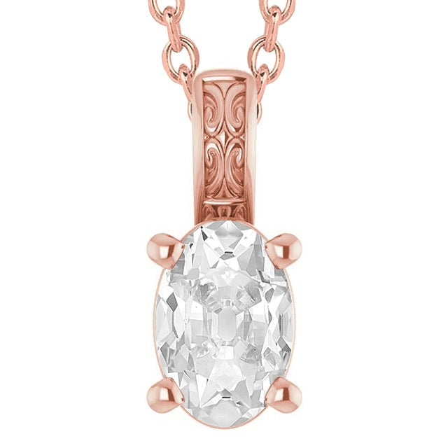 Rose Gold Solitaire Oval Old Mine Cut Dia Echt Diamant Anhänger 5 Karat