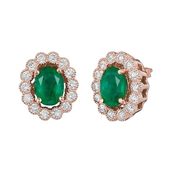 Roségold 14K 7.20 Karat Grün Smaragd Und Diamant Ohrstecker Neu