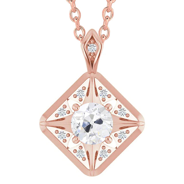 Roségold 14K Echt Diamant Anhänger Schmuck Rund alter Bergmann 2.50 Karat