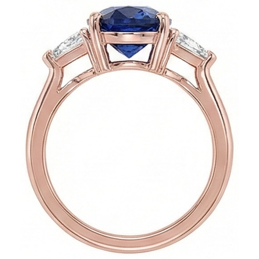 Roségold 3 Steine Ring Oval Blauer Saphir & Aus der Erde Abgebauter Natürlicher Diamant 8.25 Karat