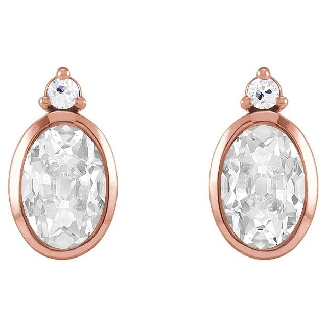 Roségold-Ohrhänger Ovaler alter Bergmann & Runder Echt Diamant 9 Kt.