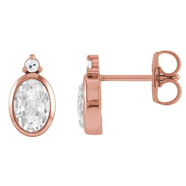 Roségold-Ohrhänger Ovaler alter Bergmann & Runder Echt Diamant 9 Kt.