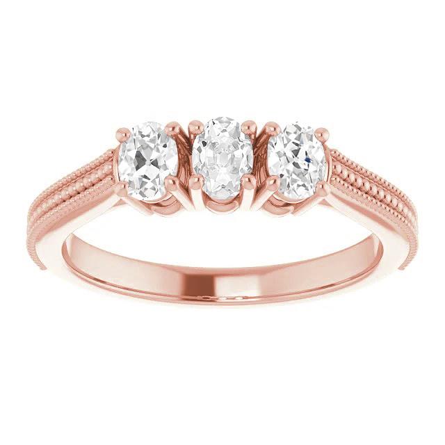 Roségold Ovaler Altschliff Echt Diamantring Krappenset Perlenstil 4.50 Karat
