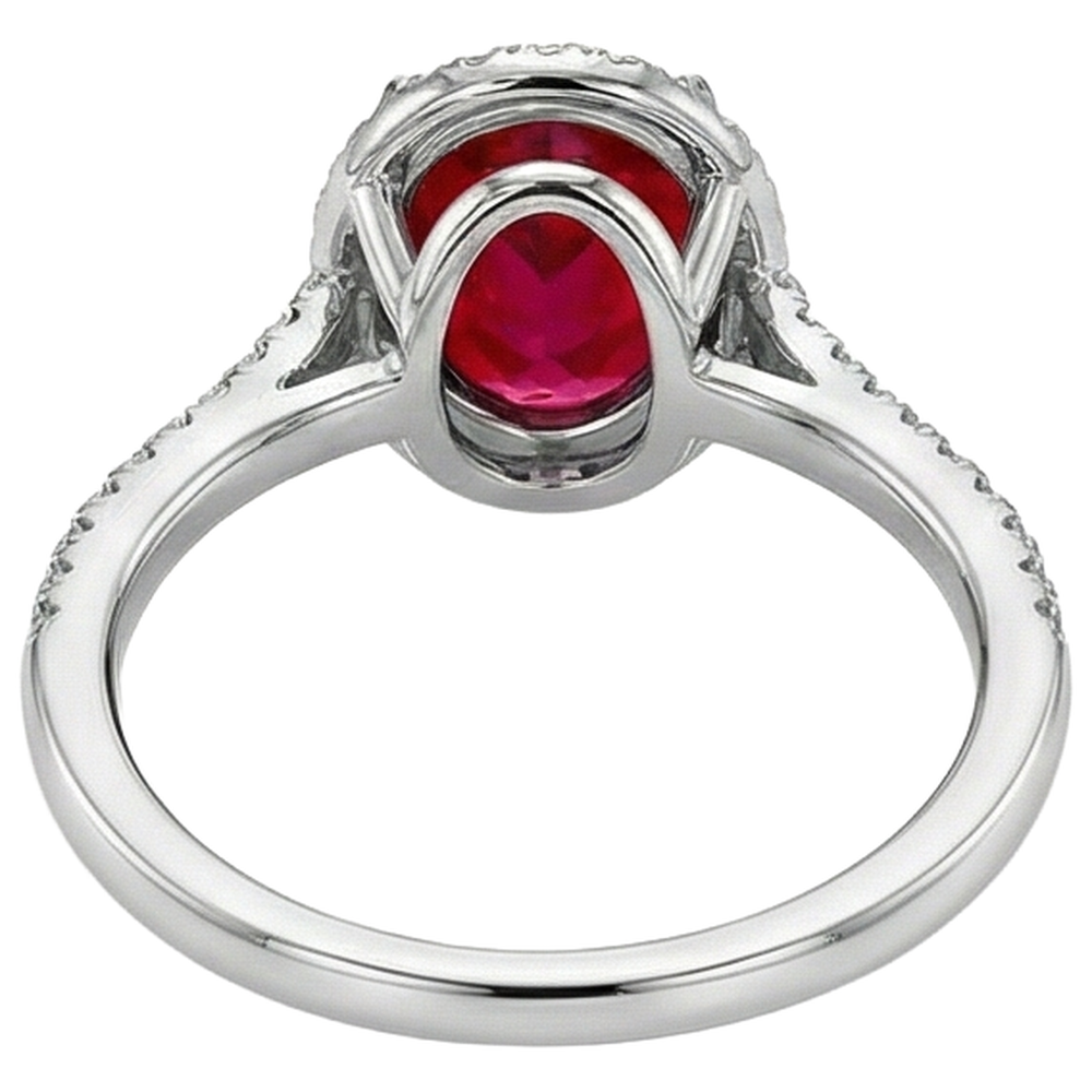 Roter Oval Rubin Aus der Erde Abgebauter Natürlicher Diamant Ehering Weißgold 14K 3,30 Karat