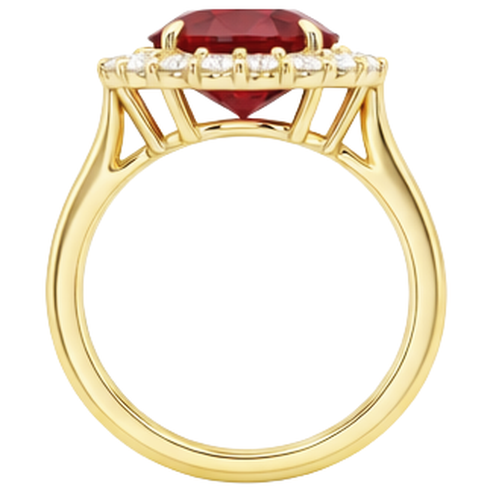 Roter Rubin im Ovalschliff mit rundem Aus der Erde Abgebauter Natürlicher Diamantring 5,35 Karat Gold 14K