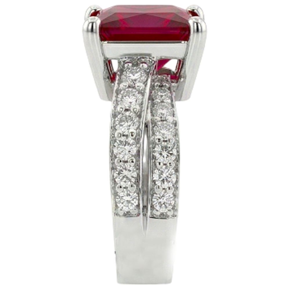 Roter Rubin im Prinzessin-Schliff mit Aus der Erde Abgebauter Natürlicher Diamanten 4.10 ct. Ring Weißgold 14K
