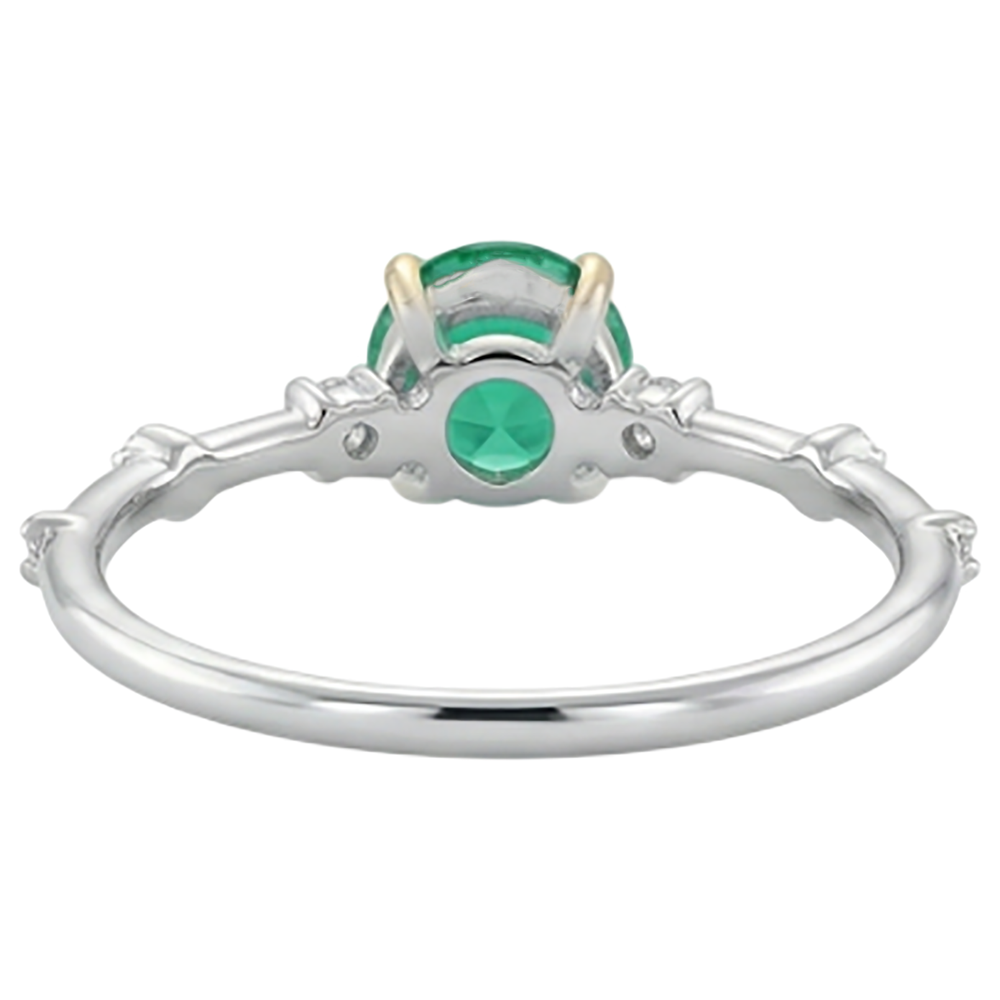 Kolumbianischer Smaragd Rund-Brillant Edelstein-Ring in Zweifarbiges 14K Gold – Rückansicht