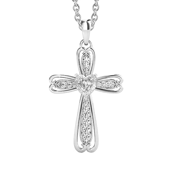 Round & Heart Old Miner Cross Real Diamond Anhänger 2 Karat mit Kette 14K