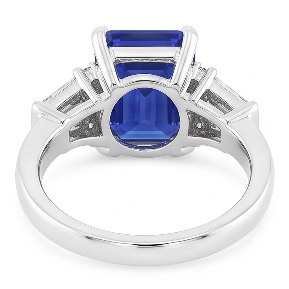 Rund & Baguette Natürlicher Diamant ( nicht im Labor gezüchtet ) Sri Lanka Saphir Ring Smaragdschliff 4 Karat