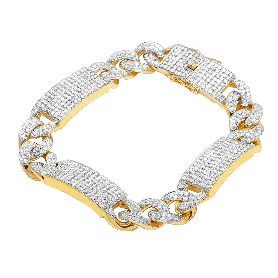 Runde 14 Karat kleine Echt Diamanten Iced Out Herrenarmband Gelbgold