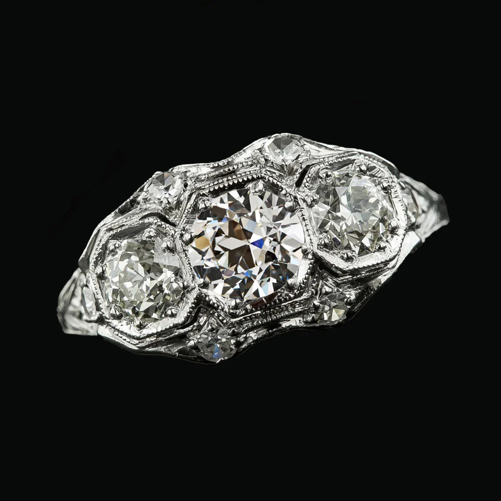 Runde 3 Steine im alten Minenschliff Echt Diamanten Schmuck 4,25 Karat