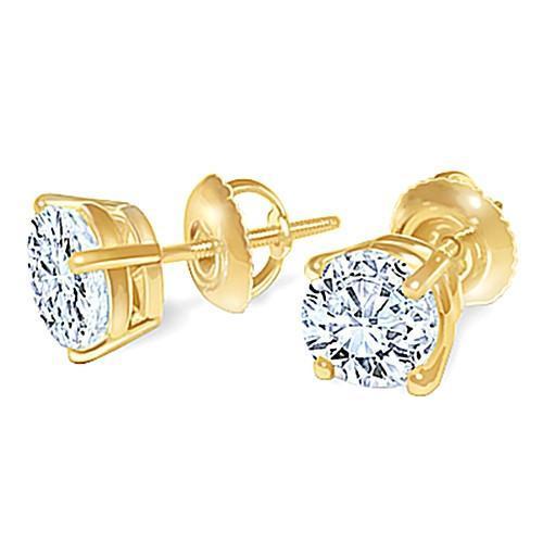Runde Aus der Erde Abgebauter Natürlicher Diamant-Ohrstecker. Paar echte Ohrstecker aus 1,80 Karat Gelbgold und 14 Karat