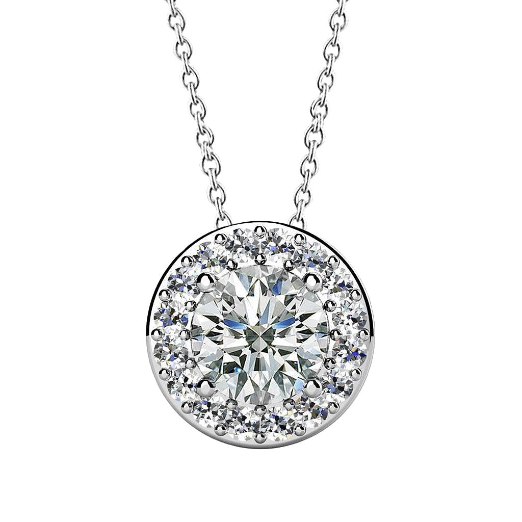 Runde Echt Diamant-Anhänger-Halskette im Brillantschliff 1,75 Karat Weißgold 14KRunde Echt Diamant-Anhänger-Halskette im Brillantschliff 1,75 Karat Weißgold 14K
