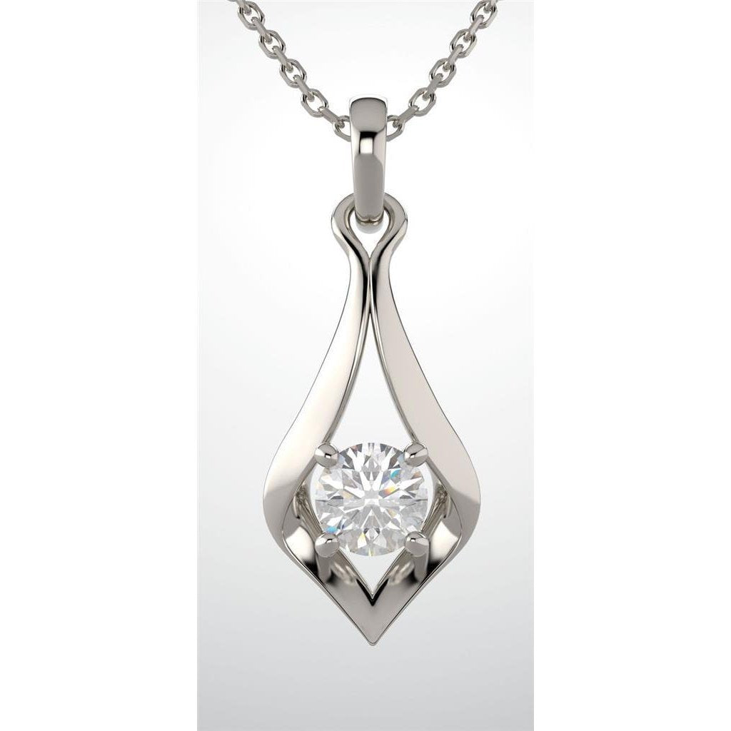 Runde Echt Diamant-Anhänger-Halskette mit vier Zinken. 2 ct. Weißgold 14K