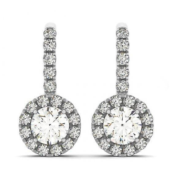 Runde Echt Aus der Erde Abgebauter Natürlicher Diamanten 2.50 Karat Halo Ohrhänger Weißgold 14K