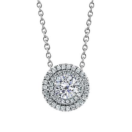 Runde Echt Diamanthalskette mit Halo-Anhänger 1,47 Karat Weißgold 14K