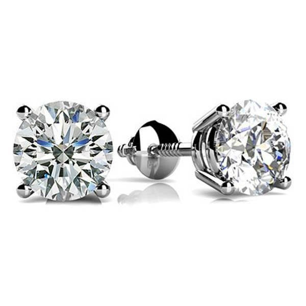 Runde Echt Aus der Erde Abgebauter Natürlicher Diamantohrstecker 2 ct. Weißgold 14K