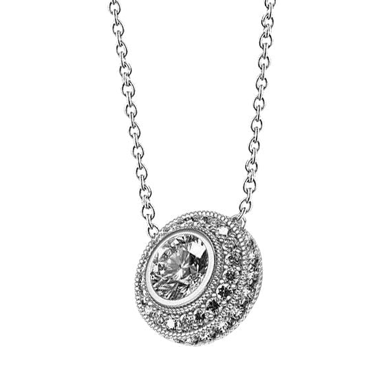 Runde Halo Echt Aus der Erde Abgebauter Natürlicher Diamant Anhänger Halskette Lünette Set 2.5 Karat Weißgold 14K