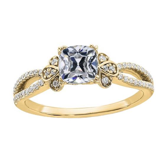 Runde & Kissen alter Bergmann Echt Diamantring Teilt Schaft Gelbgold 4 Karat