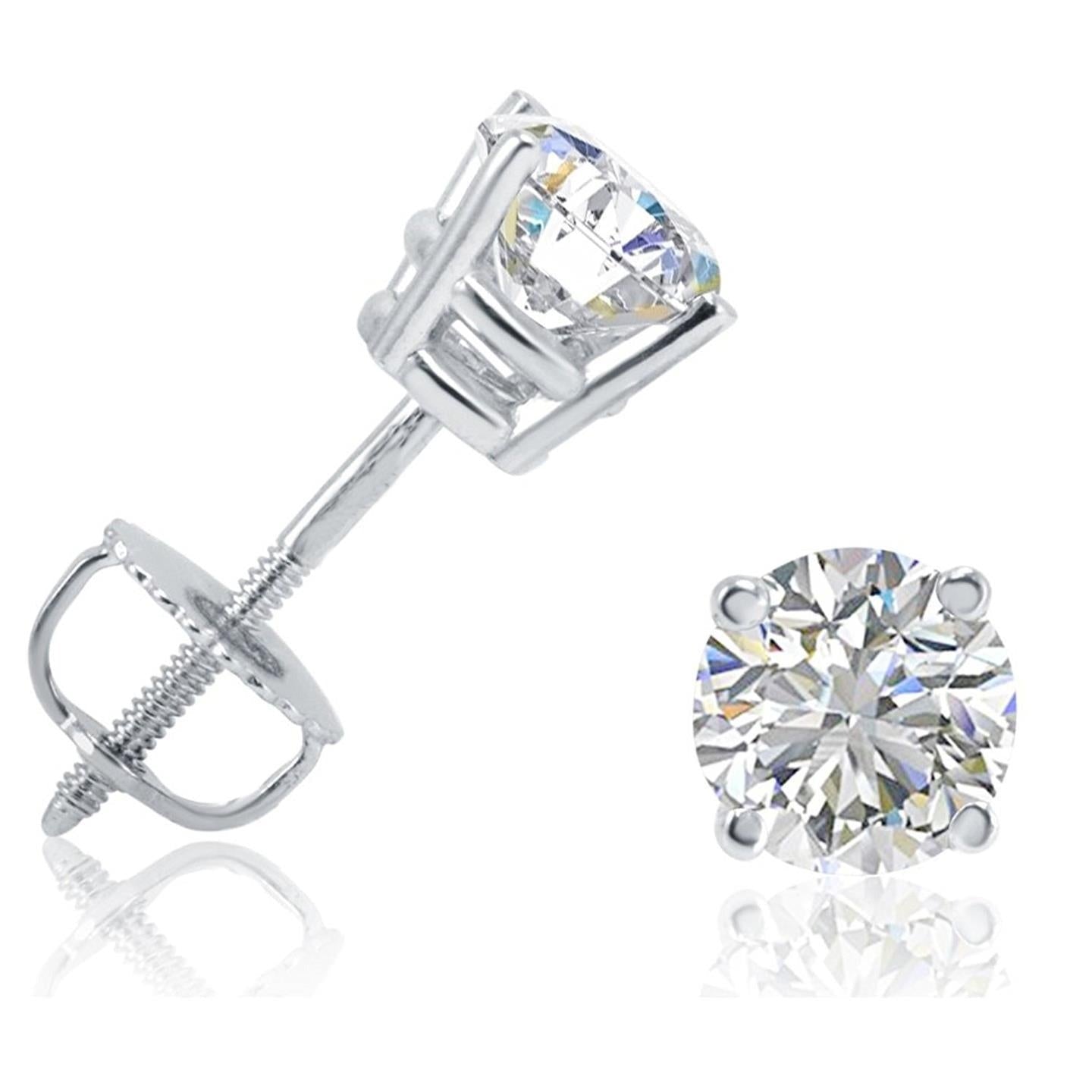 Runde funkelnde Echt Aus der Erde Abgebauter Natürlicher Diamant Ohrstecker 3,50 Karat Weißgold 14K