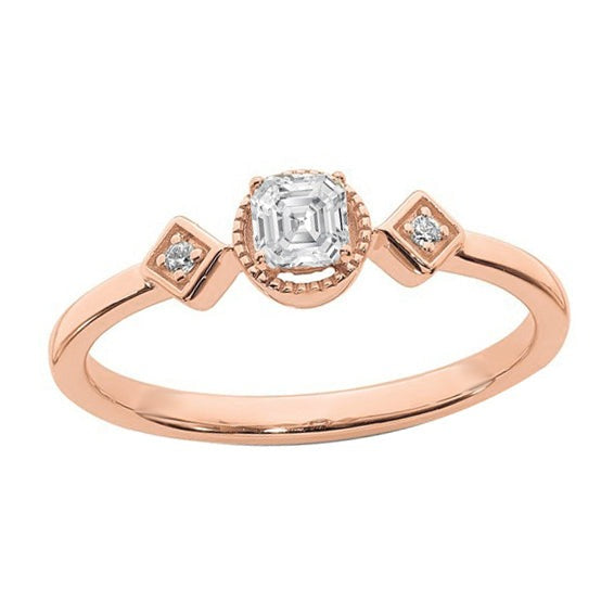 Runden & Asscher Echt Diamant Drei-Steine-Ring-Krapfen-Set 2 Karat Roségold