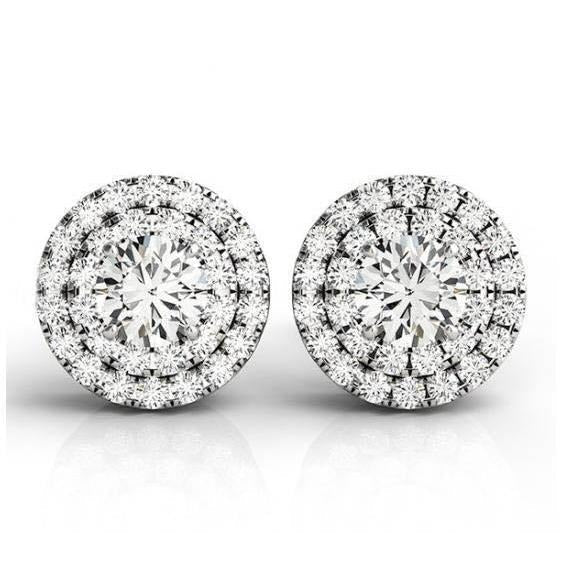 Runden Center Echt Aus der Erde Abgebauter Natürlicher Diamant2,10 Karat Halo Paar Ohrstecker Weißgold 14K