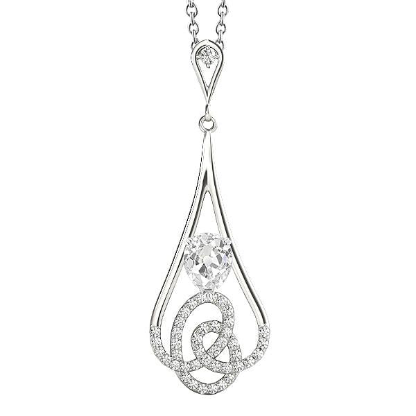 Runden & Pear Old Mine Cut 2 Karat Echt Diamant Anhänger Weißgold 14K