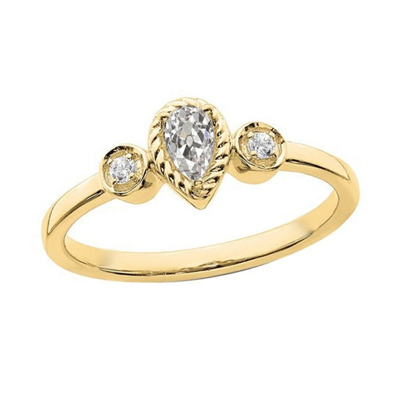 Runden & Pear alter Bergmann Echt Diamant 3 Stone Ring Lünette Set 1.50 Karat