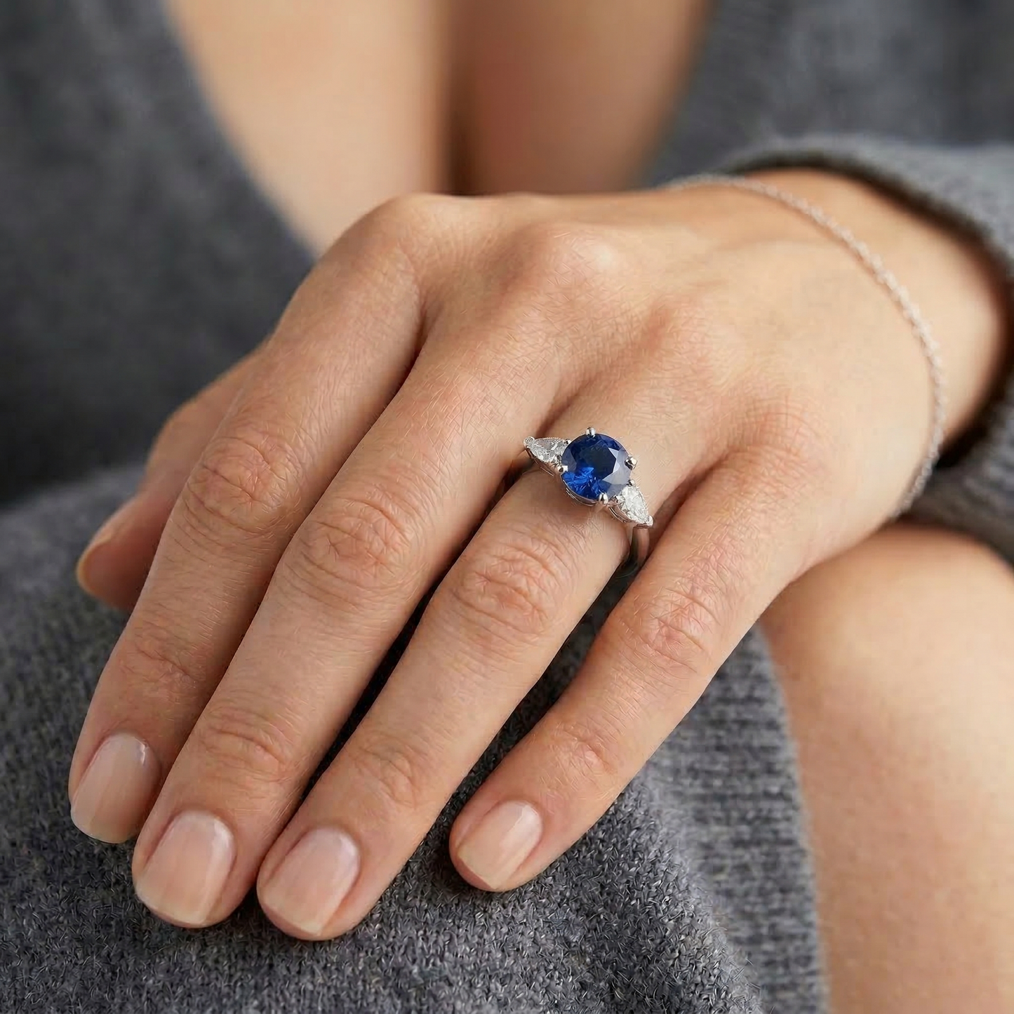 Runden & Marquise Ceylon Blue Sapphire Aus der Erde Abgebauter Natürlicher Diamants Ring Weißgold 2.50 Ct