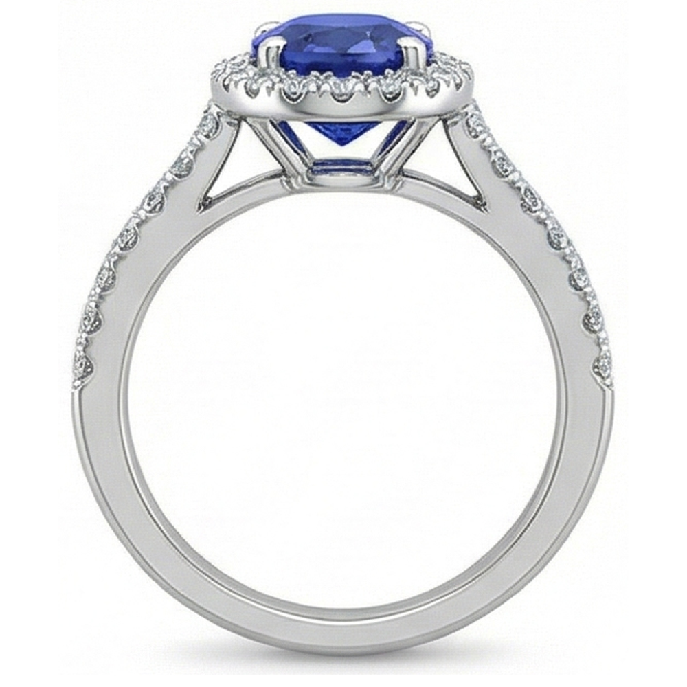 Runder 2,50 Karat blauer Saphir mit Aus der Erde Abgebauter Natürlicher Diamantring Weißgold 14K