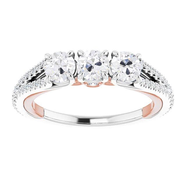 Runder 3-Stein-Stil Altschliff-Echt Diamant-Ring-Zinken-Split-Schaft 5.75 Karat