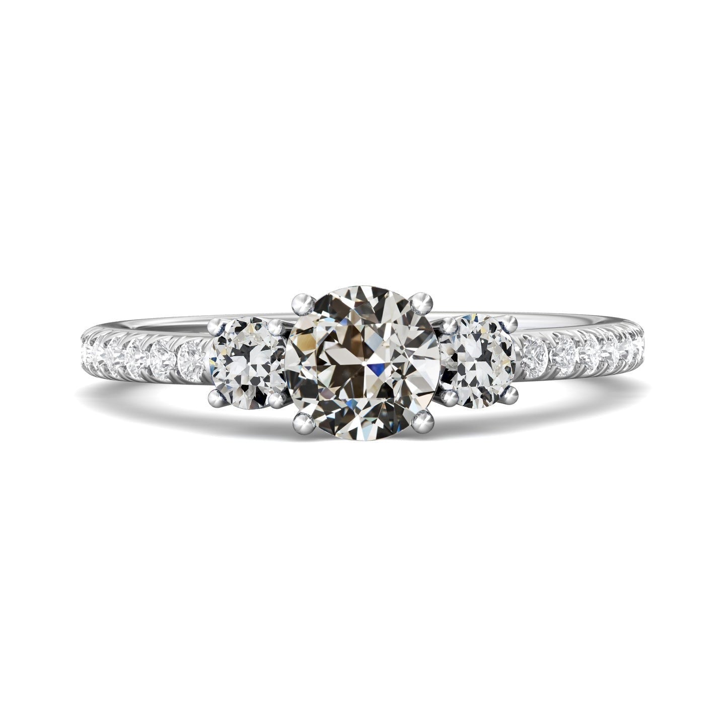 Runder Alte Mine Echt Diamantring 3 Steinart Schmuck 14K Gold 4 Karat