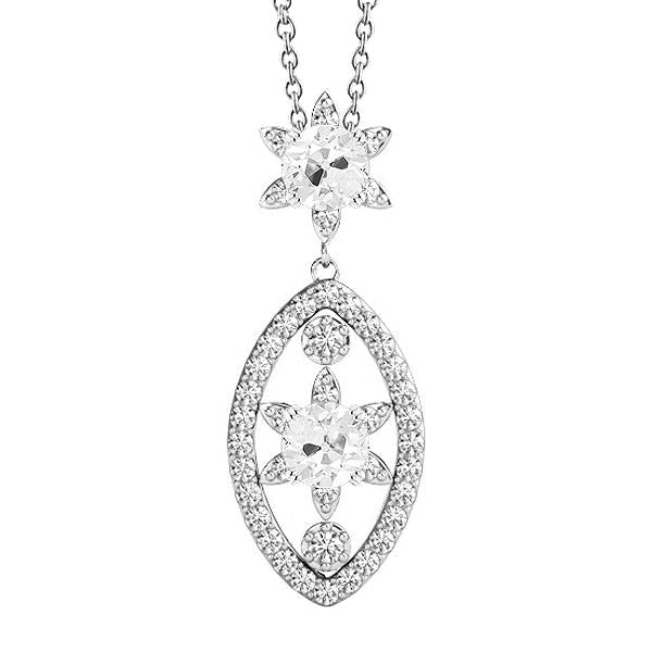 Runder Altschliff Echt Diamant Anhänger 4 Karat mit Kette Weißgold 14K