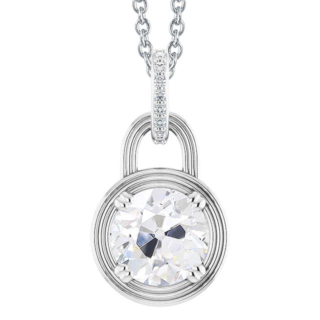 Runder Altschliff Echt Diamant Anhänger Lock Style 3.50 Karat Weißgold 14K