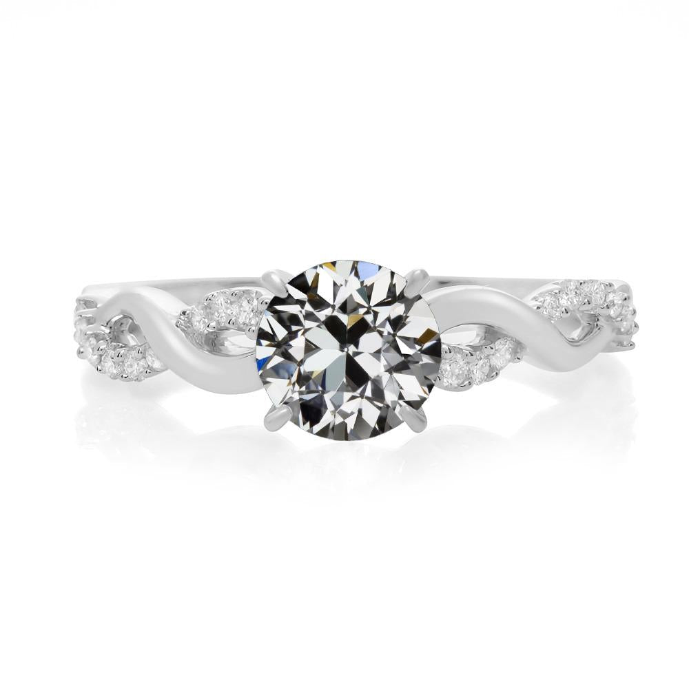 Runder Altschliff-Echt Diamant-Ehering Verdrehter Schaft 3.50 Karat