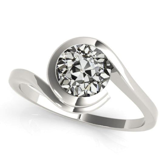 Runder Altschliff-Echt Diamant-Solitärring mit gedrehtem Schaft 2 Karat